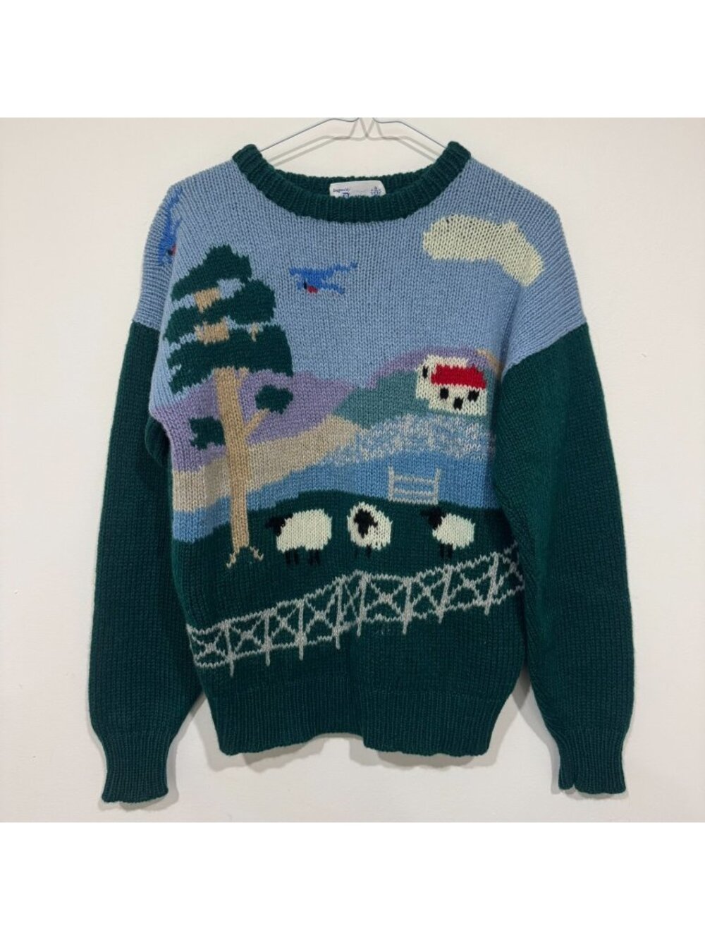 Vintage 1990s Deans of Scotland 100% Wool Countryside Sheep Landscape Sweater L